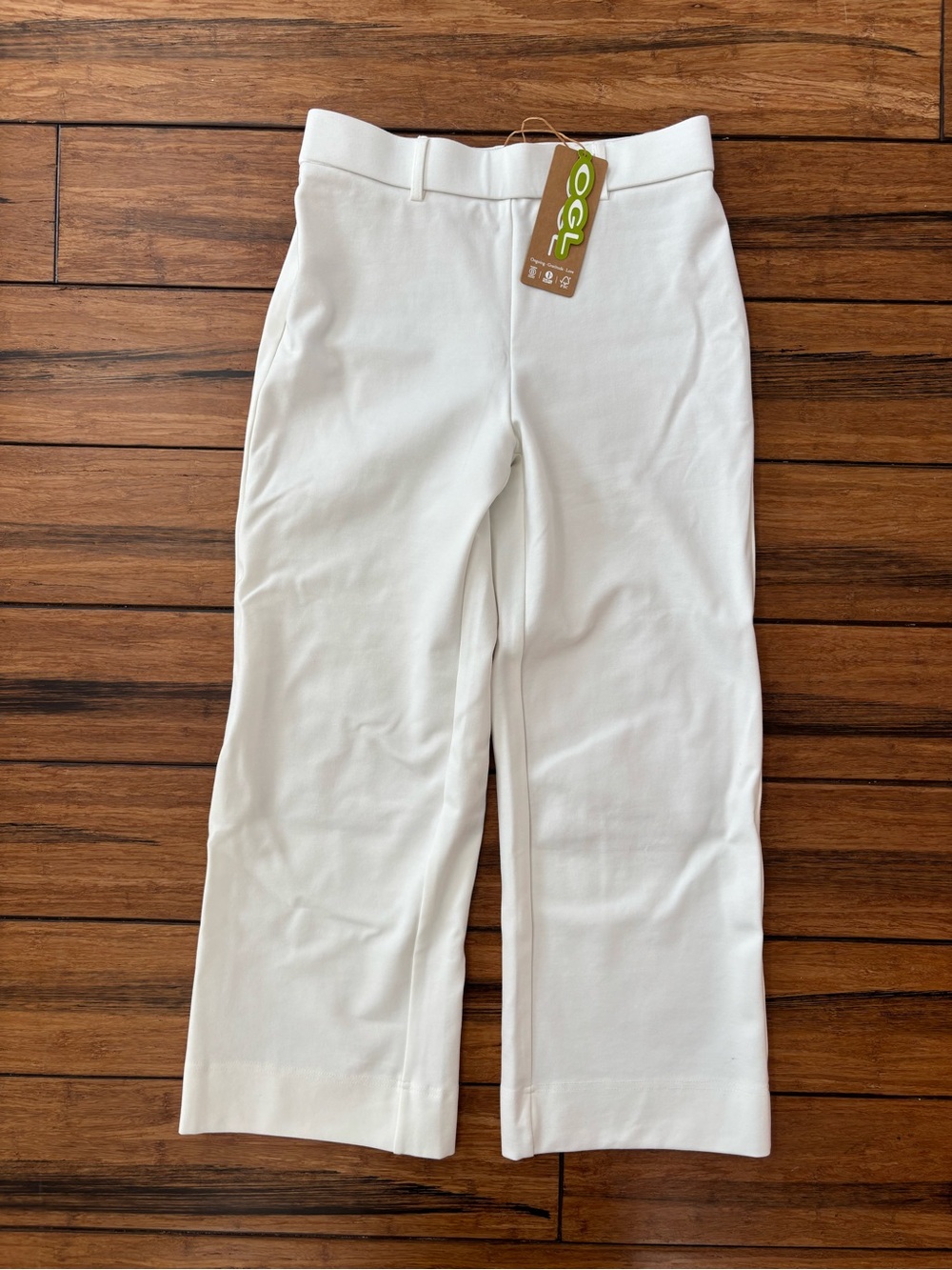 OGL Mid-Rise White Ponte Wide Straight-Leg Cropped Ankle Non See-Thru Pants XSP